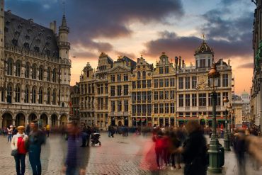 Buildings in Brussels at sunset