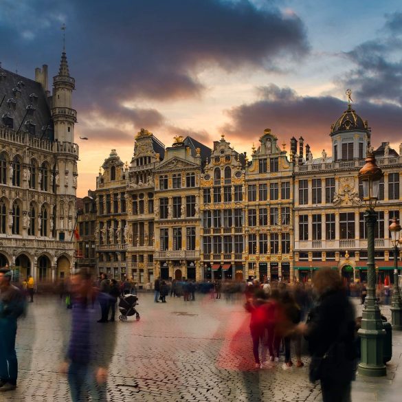 Buildings in Brussels at sunset