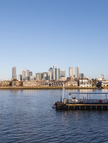 London skyscrapers with river Thames in the foreground