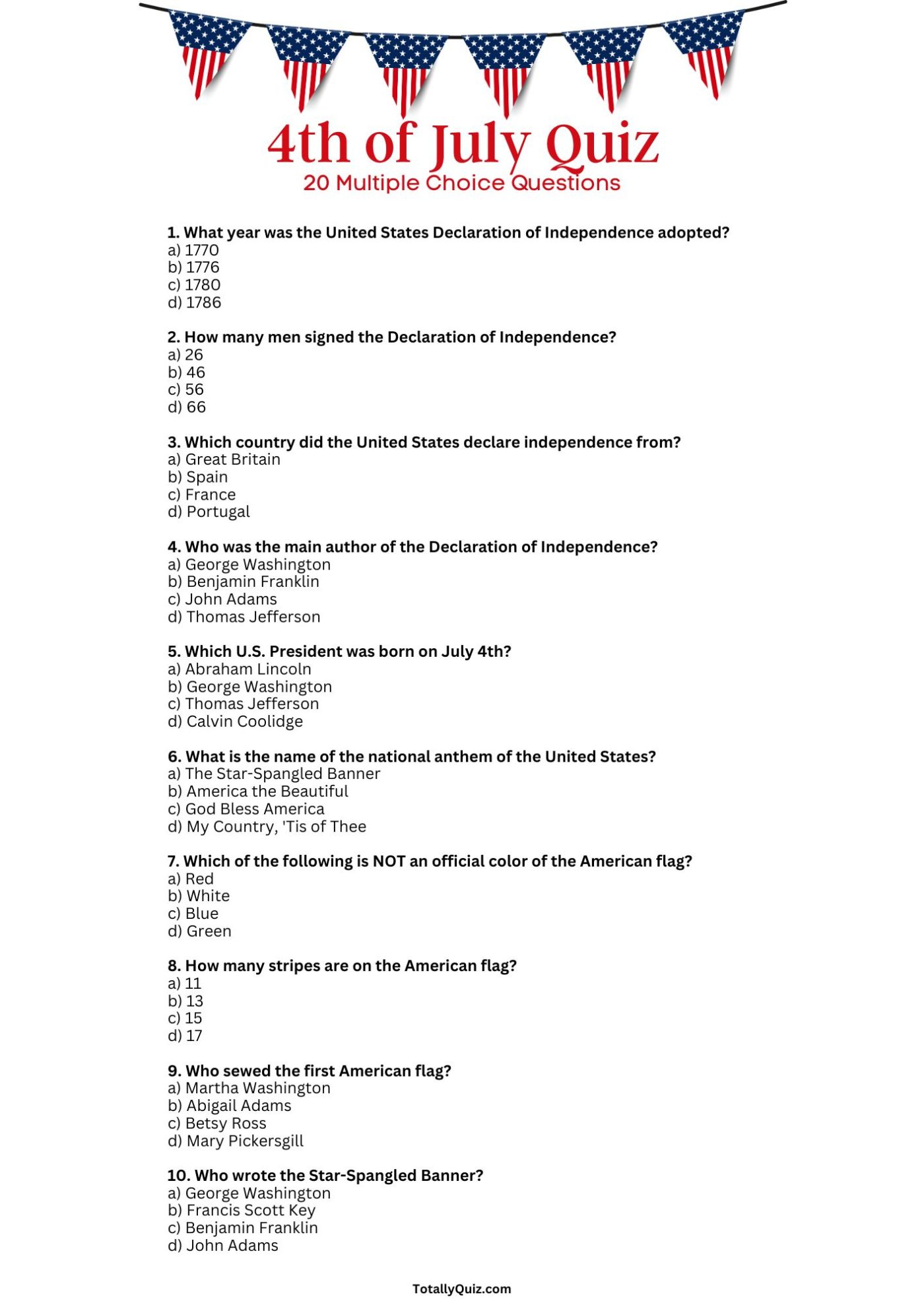 4th of July Quiz: Independence Day Quiz with Answers (2023)