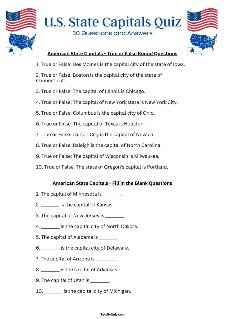 US State Capitals Quiz part 2